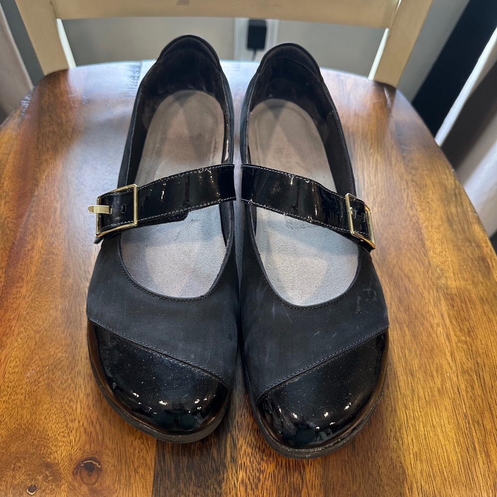Naot Mary Jane Shoes Womens 42 Black Nubuck Patent Leather Buckle Strap Comfort - Picture 9 of 11